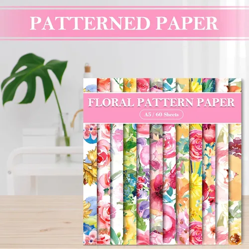 Miniatura 4 de Whaline 60 hojas de papel de patrón floral tamaño A5 acuarela flor álbum de recortes papel papel de doble cara primavera manualidades papeles