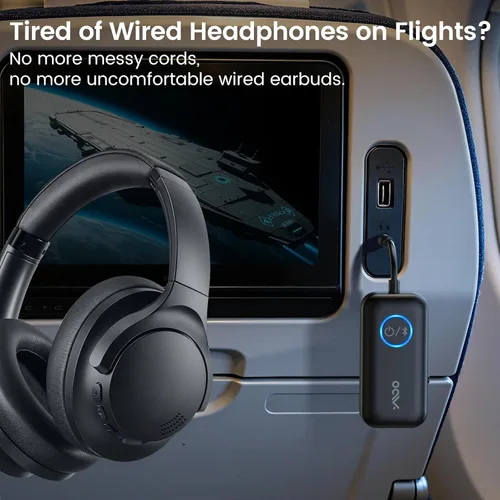 Miniatura 2 de YMOO Adaptador Bluetooth para avión B06T2 a 2 auriculares, receptor transmisor Bluetooth para TV con aptX-HD de baja latencia, adaptador de audio