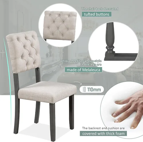 Miniatura 4 de Harper & Bright Designs Juego de mesa de comedor de madera gris de 6 piezas con banco tapizado y 4 sillas de comedor, patas de forma especial