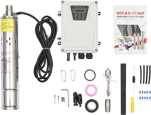 Bomba sumergible solar de pozo profundo de 3 pulgadas, 24 V, 270 W, bomba de agua solar sumergible de acero inoxidable para riego agrícola + kit de