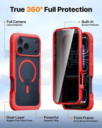 Miniatura 300 de Diaclara Funda diseñada para iPhone 16, mejorada [protección completa de la cámara], carcasa resistente de cuerpo completo con protector de pantalla