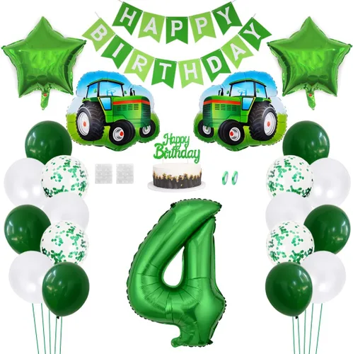 Miniatura 9 de Daimay 23 piezas de decoración de cumpleaños de tractor verde granja, suministros para fiestas, pancarta de feliz cumpleaños, globo de granero