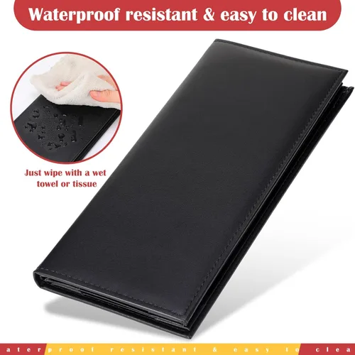 Miniatura 4 de Jexine 20 fundas negras para menú, impermeables, para restaurante, cafetería, bar, de piel sintética, 4 vistas, libro de menú plegable con esquinas