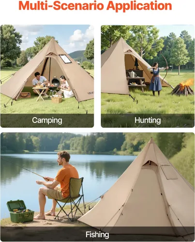 Miniatura 6 de VEVOR Tienda Caliente, Tiendas de Campaña Tipi Calientes con Toma para Estufa, Tiendas de Campaña Portátiles de Invierno con Faldón para Nieve