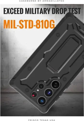 Miniatura 5 de CaseBorne Diseñada para Samsung Galaxy S22 Ultra 5G Case (2022), cuerpo completo multicapa resistente con soporte [sin pantalla] - Negro carbón