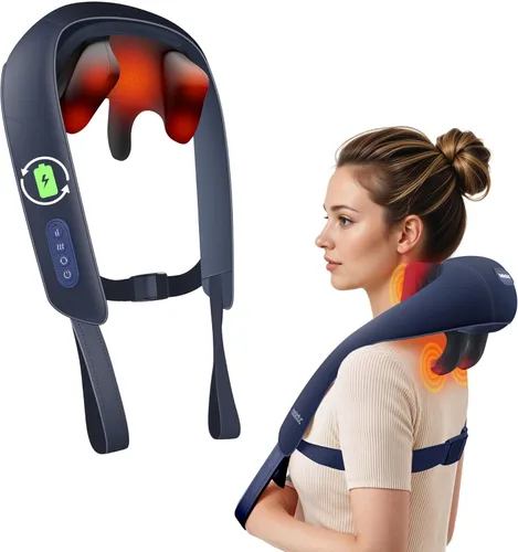 Beleduc Masajeador de cuello y hombros con calor relajante, apto para FSA, masajeador de espalda de cuello inalámbrico, masaje Shiatsu 4D mejorado