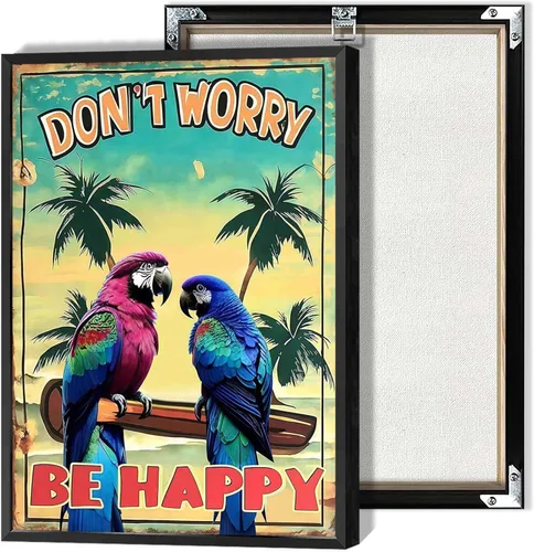 Miniatura 12 de Póster de decoración de bar Tiki con texto en inglés "Don't Worry, Be Happy Parroth", póster hawaiano para decoración del hogar, adecuado para Multi