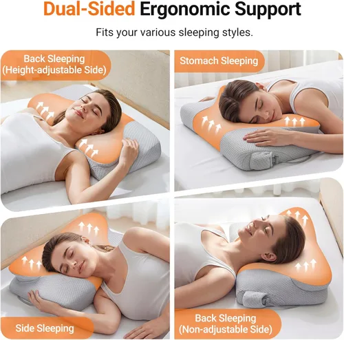Miniatura 5 de Almohada cervical inflable para dormir con soporte ajustable, almohada ergonómica de espuma viscoelástica para dormir, almohada de apoyo