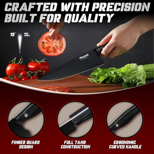 Miniatura 4 de Huusk Juego de Cuchillos de Chef Japoneses para Cocina - Juego de 3 Cuchillos de Cocina Negros con Revestimiento de Titanio, Juegos de Cuchillos