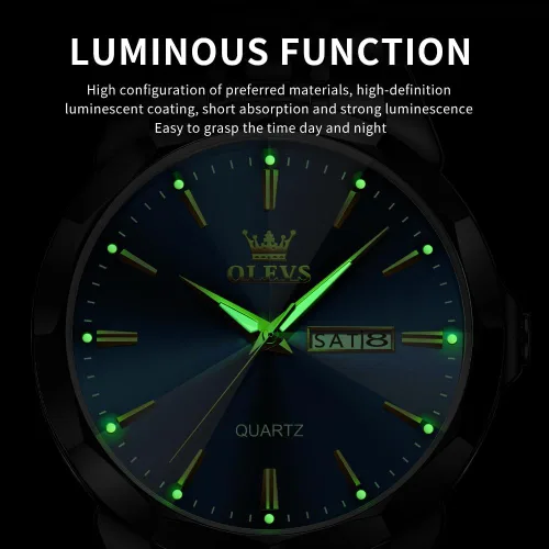 Miniatura 6 de OLEVS Watch for Men Diamond Business Dress Analog Quartz Stainless Steel Waterproof Luminous Date Two Tone Luxury Casual Wrist Watch Blue