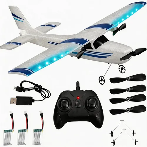 Miniatura 10 de Avión RC, avión RC, 2.4 GHz, 2 canales RTF RC con giroscopio de 3 ejes para principiantes, juguetes fáciles de acelerar con 2 baterías adicionales