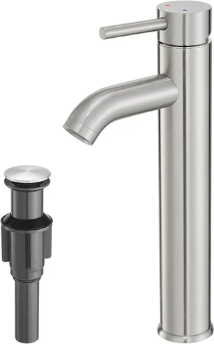 VOTON - Grifo de fregadero cromado moderno alto para fregadero de baño, grifo de baño con una sola manija y un agujero para lavabo de rv, grifo de