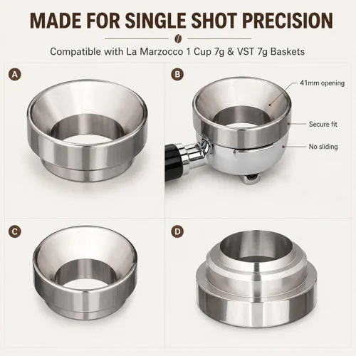 Miniatura 2 de YOLOYO - Embudo dosificador de espresso de 1.614 in compatible con La Marzocco 1 taza 0.25 oz y VST 0.25 oz cesta de un solo disparo, embudo