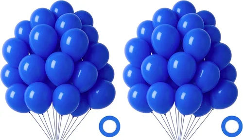 Miniatura 20 de LovesTown 110 globos de látex de 12 pulgadas con cinta para decoración de cumpleaños, baby shower, boda, fiesta, color azul (paquete de 2)