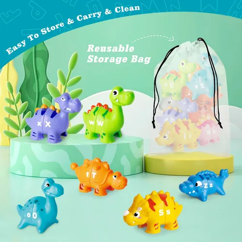 Miniatura 5 de 52 piezas de juguetes de aprendizaje del alfabeto de dinosaurio para niños pequeños de 2 a 4 años, 10 figuras de dinosaurios diferentes, juego ABC