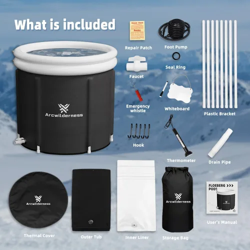 Miniatura 6 de Bañera fría de aluminio – Tina de baño de hielo XL de 130 galones para atletas, vaina de hielo reflectante del calor con cubierta, forro