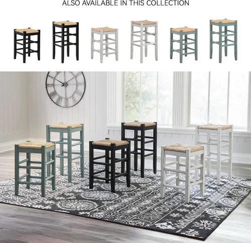 Miniatura 6 de Signature Design by Ashley Mirimyn Farmhouse - Taburete de bar de altura de barra de 29.5 pulgadas con asientos de mimbre tejido, 2 unidades, negro