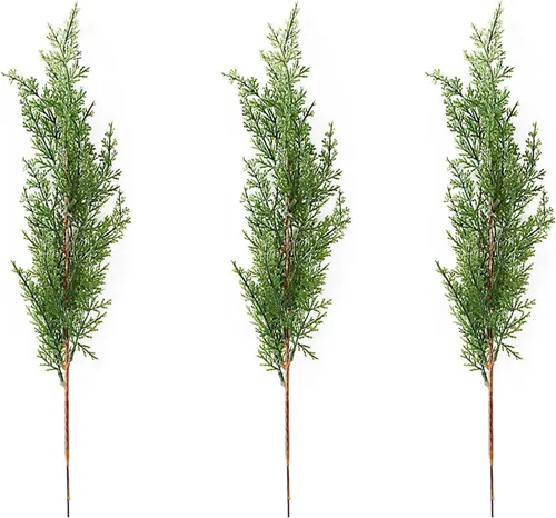 Miniatura 8 de 3 ramas de ciprés artificiales, 20.5 pulgadas, púas de pino de imitación de tallo largo, ramas de cedro, guirnalda de ramas de hoja perenne