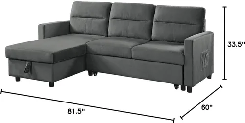 Miniatura 2 de Lilola Home Ivy - Sofá cama modular reversible de terciopelo de 82 pulgadas con diván de almacenamiento, sofá extraíble en forma de L que ahorra