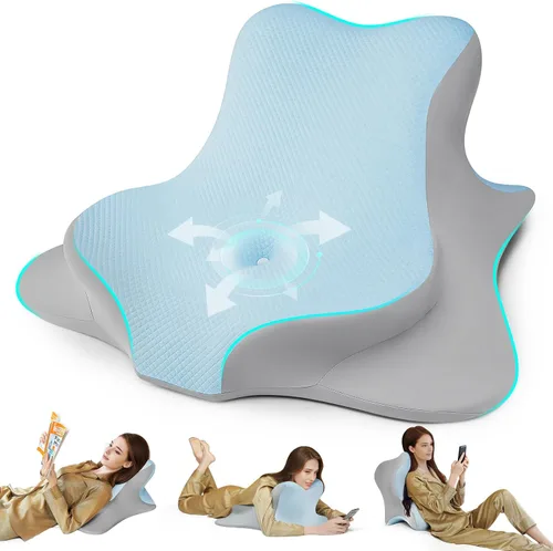 Almohada de lectura para cama, para acostarse, inclinarse y boca abajo, almohada ergonómica de espuma viscoelástica para cabecero, almohada de apoyo