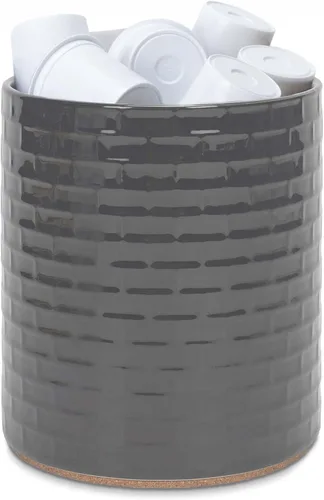Elanze Designs Soporte de taza de cerámica con fondo de corcho de cerámica de azulejos de metro en relieve para cocina, color gris