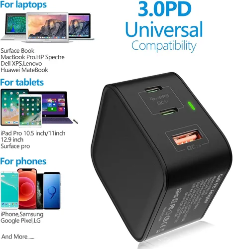 Miniatura 5 de 65W GaN USB C PD 3.0 QC 3.0 cargador, Surface Pro Mini cargador de viaje para Surface Pro 3/4/5/6/2017/Surface Go/Surface Laptop/Surface Book