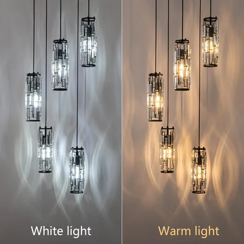 Miniatura 7 de LMQNINE - Lámpara colgante, lámparas colgantes modernas negras, mini candelabros de cristal, lámpara colgante ajustable de 5 luces para cocina, Negro