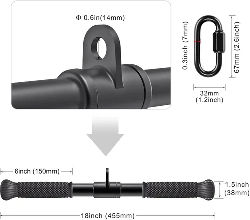 Miniatura 7 de SELEWARE Accesorios de máquinas de cable de barra recta giratoria para gimnasio, barra de tracción barra de presión con mango de goma