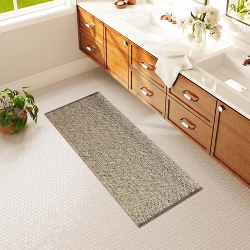 Miniatura 25 de LEEVAN - Alfombras lavables para cocina de 3 x 5 pies, alfombra de color crema para dormitorio, alfombra de algodón tejida para entrada, alfombra