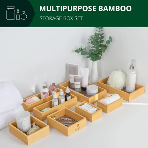 Miniatura 4 de ROYAL CRAFT WOOD Caja organizadora de cajones de bambú de lujo, juego de papeleras, organizador de cajones multiusos para cocina, baño, escritorio