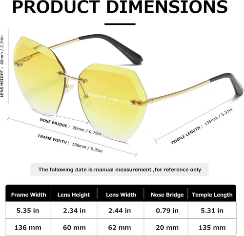 Miniatura 4 de AEVOGUE - Los lentes de sol para mujer, sin bordes, lentes de corte de diamante, de tamaño grande (AE0534)
