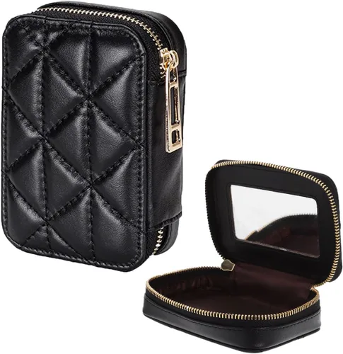 FOMIYES Bolsa de retoque para bolso de mano, bolsa de maquillaje de piel de vaca, color negro con bolsas de espejo para monedero pequeño para