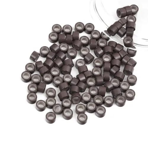 Miniatura 28 de Vlasy 100 Piezas Cuentas de Nano Anillo con Forro de Silicona para Extensiones de Cabello Humano con Nano Anillo 5 Colores Opcionales (Negro)
