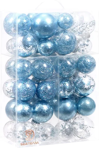 Miniatura 24 de Sea Team Juego de bolas de Navidad de plástico transparente inastillables, bolas decorativas de varios tamaños con relleno delicadas decoraciones