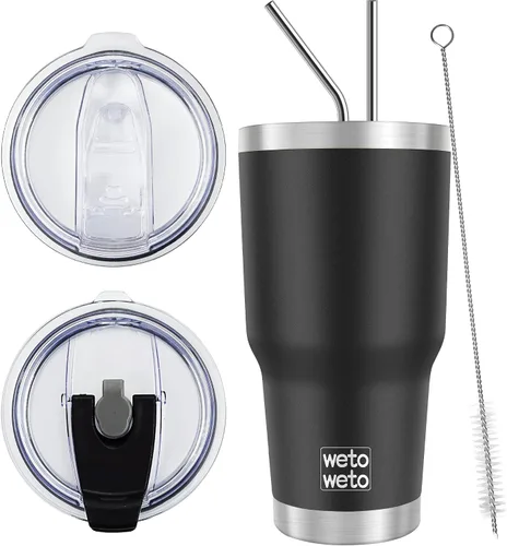 Miniatura 26 de WETOWETO - Vaso de 30oz, taza de viaje con aislamiento al vacío de acero inoxidable, taza de café y agua con recubrimiento en polvo de doble pared