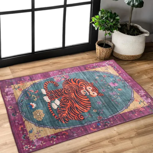 Miniatura 31 de Alfombra de leopardo de 2 x 3 pies para sala de estar, alfombra estética vintage de animales para habitación de niñas, guardería, dormitorio, Azul