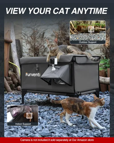 Miniatura 7 de Casa climatizada para gatos para exteriores, soportes de doble cámara, 100% resistente a la intemperie y extremadamente aislada, refugio elevado
