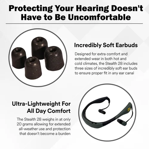 Miniatura 3 de Pro Ears Stealth 28 Ear Buds, amplificador electrónico de ruido, protección auditiva de 28 dB, detrás de la cabeza, caza y tiro, amortiguador Verde