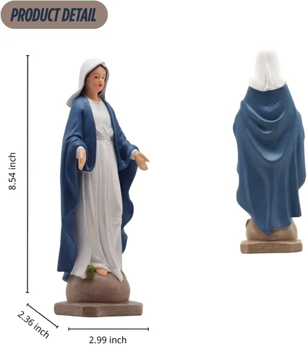 Miniatura 4 de Estatua de Nuestra Señora de Gracia – Figura de 8.5 pulgadas, decoración religiosa católica de resina para altar del hogar, mesa de oración, Azul