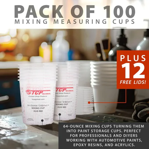 Miniatura 5 de Custom Shop Vasos para mezclar pintura, 64 onzas (caja de 100) – Vasos medidores de plástico para líquidos, pintura automotriz, resina epoxi, arte
