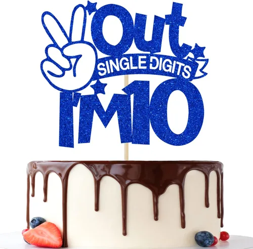 Decoración para tartas de un solo dígito con purpurina azul, con texto en inglés "I'm 10", doble dígito 10, para niños y niñas, decoraciones de
