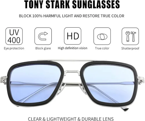 Miniatura 2 de Tony Stark - Gafas de sol polarizadas para hombres y mujeres, marco de metal cuadrado vintage, lentes Iron Man y Spider-Man