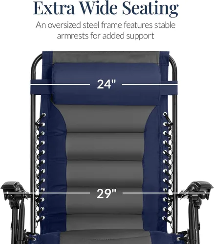Miniatura 4 de Best Choice Products Silla acolchada de gravedad cero de gran tamaño, reclinable plegable para patio al aire libre, tumbona antigravedad XL