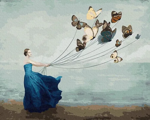 LukFun Pintura por números para adultos, kits de pintura acrílica para bricolaje, mariposa y dama en el mar, 16 x 20 pulgadas (mariposas voladoras,