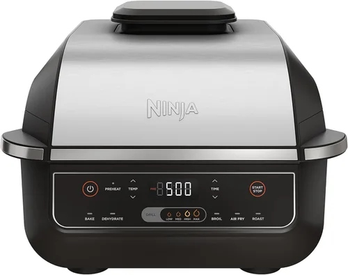 Ninja EG201 Foodi 6 en 1 parrilla para interior con freír al aire, asar, hornear, rostizar y deshidratar, segunda generación, apta para