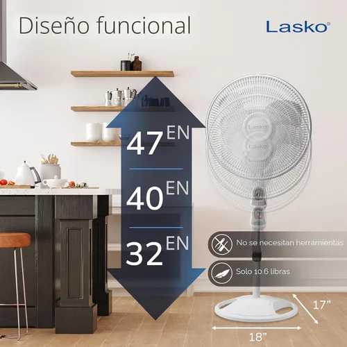 Miniatura 5 de Lasko 1646 - Ventilador de pedestal oscilante y ajustable con temporizador y control remoto para uso en interiores, dormitorio, sala de estar, Blanco