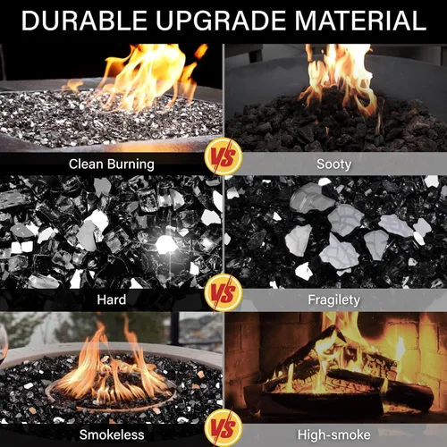 Miniatura 190 de NUPICK Vidrio de Fuego de 5 Libras, Vidrio Brillante para Fogata de 1/2 Pulgada, Roca de Vidrio Templado para Fogata para Propano o Gas Natural