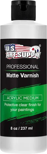 U.S. Art Supply Barniz acrílico mate de 8 onzas para pintura acrílica, protección transparente permanente, reduce los rayos UV y el deslumbramiento