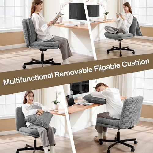 Miniatura 3 de Fizzin Silla cruzada sin brazos, con ruedas cruzadas, asiento de espuma viscoelástica con cojín de respaldo abatible, silla giratoria de respaldo