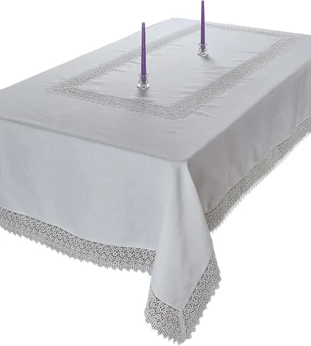 Miniatura 3 de Treasure Macramé Lace - Aspecto de lino - Mantel color crema 70 x 108 pulgadas, oblongo/rectangular
